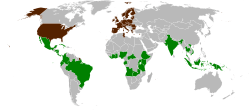 World map indicating the member states of the International Coffee Organization.