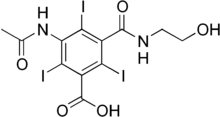 Skeletal formula of ioxitalamic acid