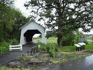 Photograph of the Irish Bend Covered Bridge.