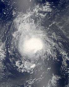 Satellite imagery of a poorly defined tropical storm in the central Atlantic