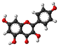 Ball-and-stick model of the kaempferol molecule