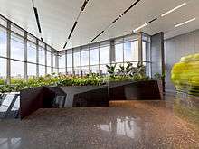 A view of the Port of Portland, Oregon, headquarters showing the Living Machine installation in the lobby