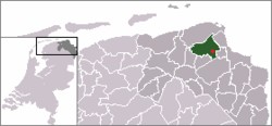 Highlighted position of Wirdum in the municipality of Loppersum