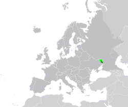 Territory claimed on 12 May 2014 (in light green) and currently occupied (dark green) by the Luhansk People's Republic