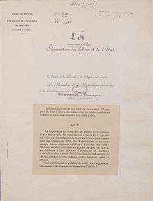 loi du 9 décembre 1905 concernant la séparation des Églises et de l'État