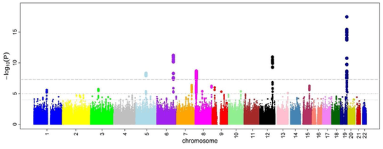 Manhattan plot of a GWAS