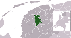 Highlighted position of Leeuwarden in a municipal map of Friesland