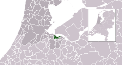 Highlighted position of Naarden in a municipal map of North Holland