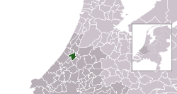 Highlighted position of Leiden in a municipal map of South Holland