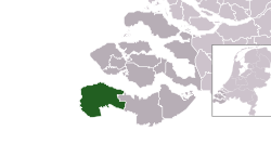 Highlighted position of Sluis in a municipal map of Zeeland