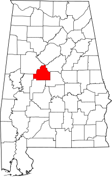 Map of Alabama highlighting Bibb County