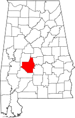 Map of Alabama highlighting Dallas County