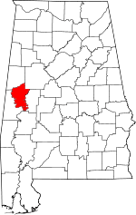 Map of Alabama highlighting Greene County