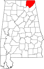 Map of Alabama highlighting Jackson County