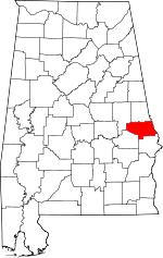 Map of Alabama highlighting Lee County