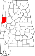 Map of Alabama highlighting Pickens County