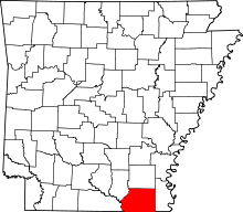 Map of Arkansas highlighting Ashley County