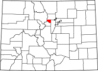 Map of Colorado highlighting Gilpin County