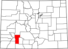 State map highlighting Hinsdale County