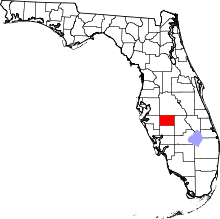 Map of Florida highlighting Hardee County