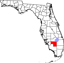 A state map highlighting Hendry County in the southern part of the state. It is medium in size.