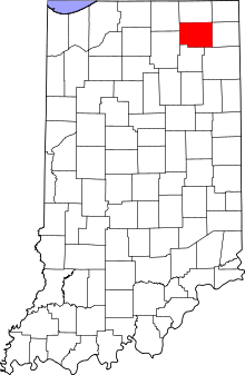 Map of Indiana highlighting Noble County