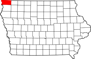 Map of Iowa highlighting Lyon County