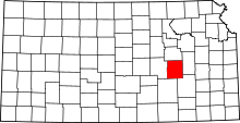 Map of Kansas highlighting Chase County