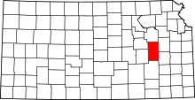 Map of Kansas highlighting Lyon County