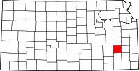 State map highlighting Woodson County