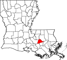 State map highlighting Ascension Parish