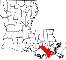 State map highlighting Lafourche Parish