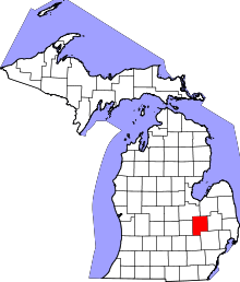 Map of Michigan highlighting Genesee County