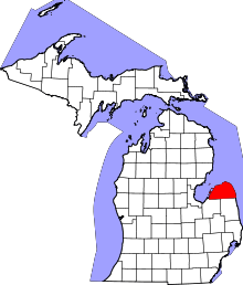 State map highlighting Huron County