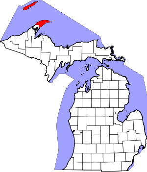 State map highlighting Keweenaw County