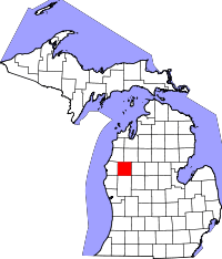 Map of Michigan highlighting Lake County