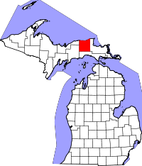 Map of Michigan highlighting Luce County