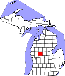 Map of Michigan highlighting Mecosta County