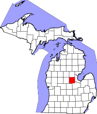 Map of Michigan highlighting Midland County