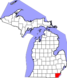 Map of Michigan highlighting Monroe County