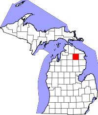 Map of Michigan highlighting Montmorency County