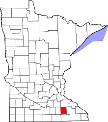 Map of Minnesota highlighting Dodge County