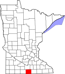 Map of Minnesota highlighting Faribault County