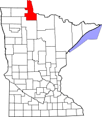 Map of Minnesota highlighting Lake of the Woods County