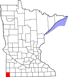 Map of Minnesota highlighting Rock County