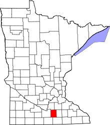 Map of Minnesota highlighting Waseca County