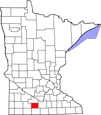 Map of Minnesota highlighting Watonwan County