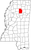 Map of Mississippi highlighting Calhoun County