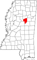 Map of Mississippi highlighting Choctaw County