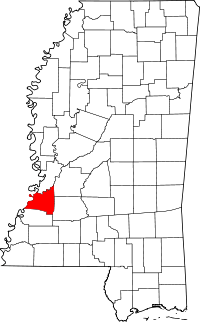 Map of Mississippi highlighting Claiborne County